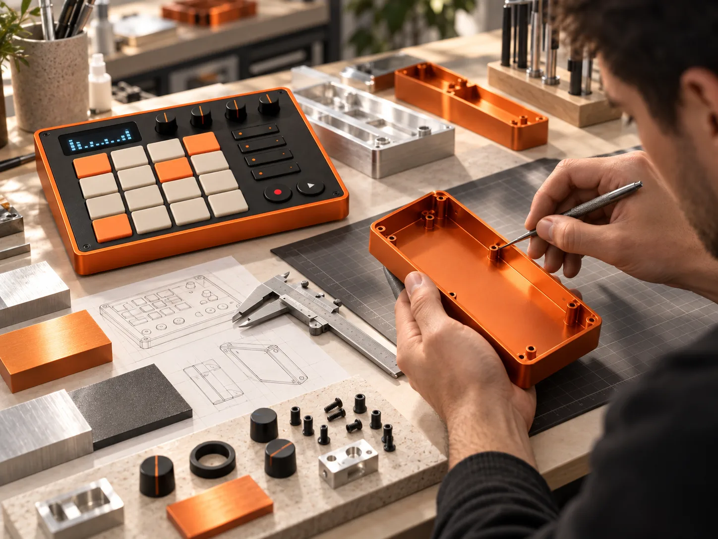 Industrial designer working on a KINETONE prototype