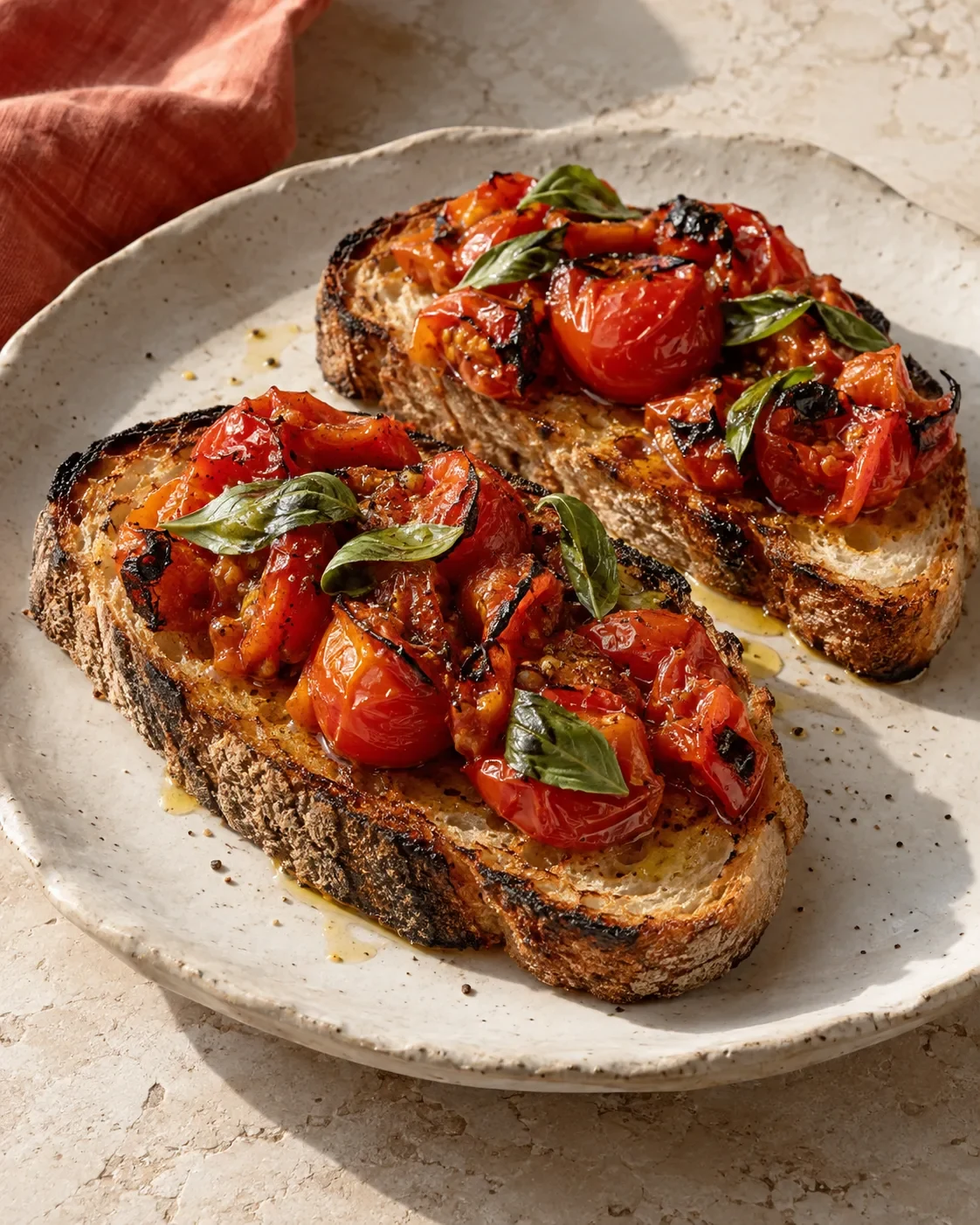 Charred Tomato Toast, a finished MESA recipe