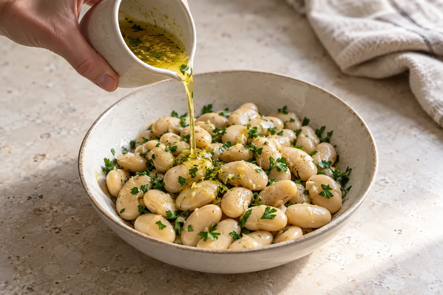 Preparation scene for Lemon & Herb Butter Beans