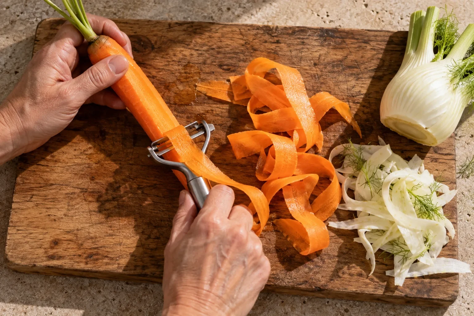 Preparation scene for Carrot, Orange & Fennel Salad