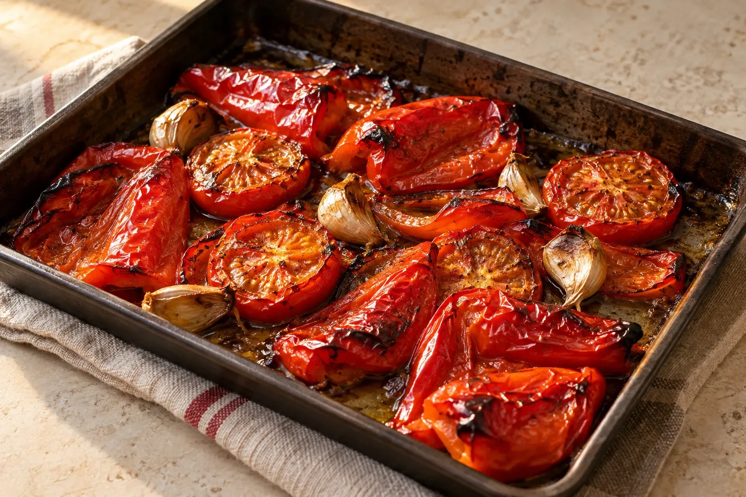 Preparation scene for Roasted Pepper & Tomato Pasta