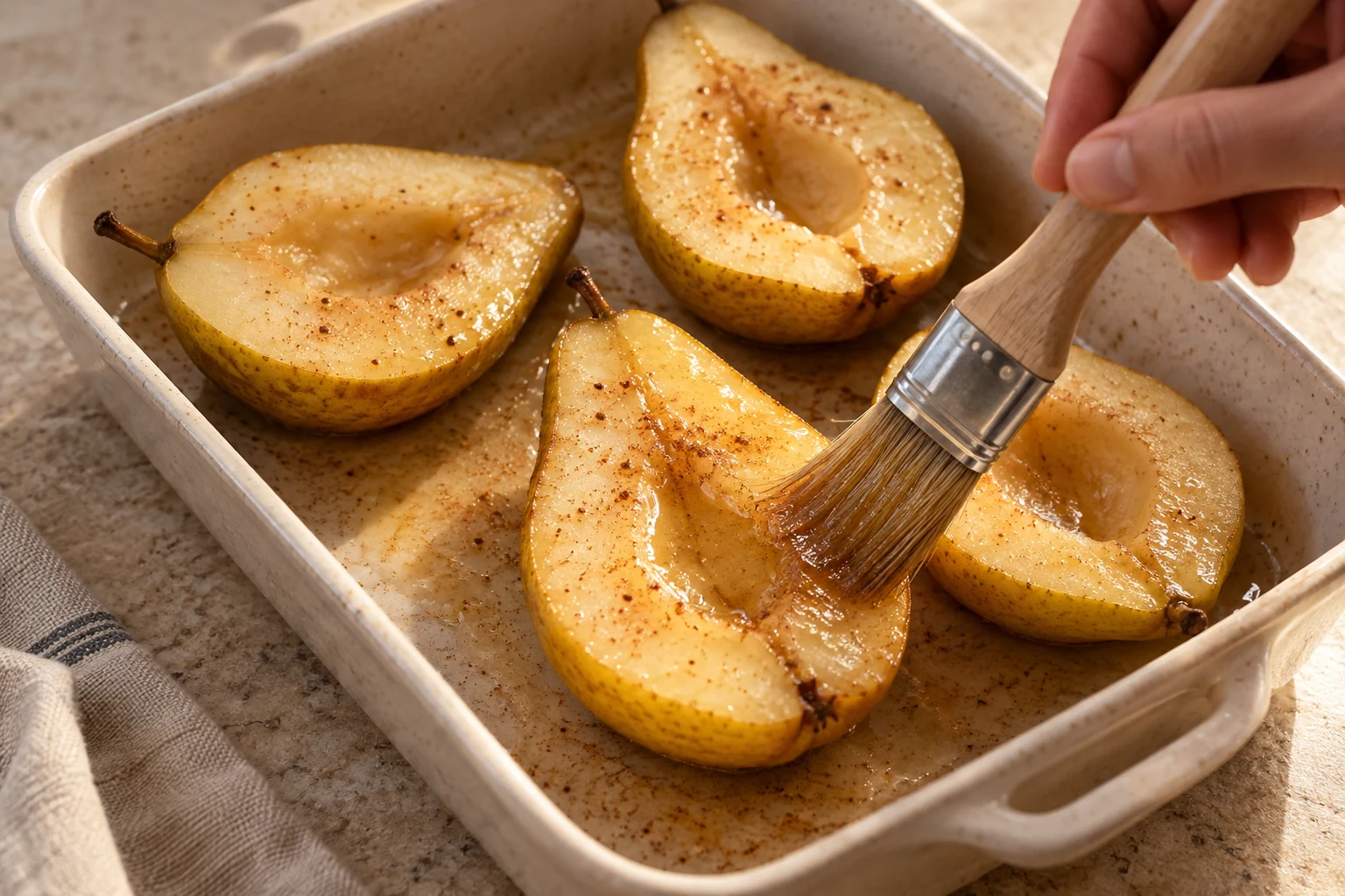 Preparation scene for Honey-Roasted Pears