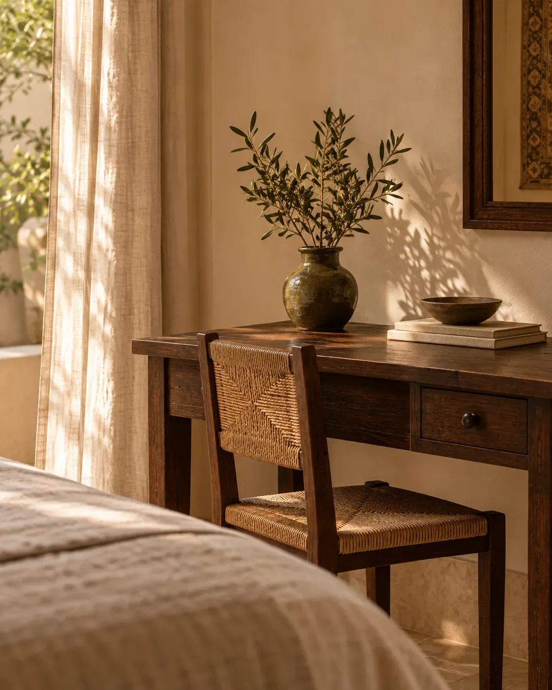 Writing desk and linen curtain in Courtyard Room
