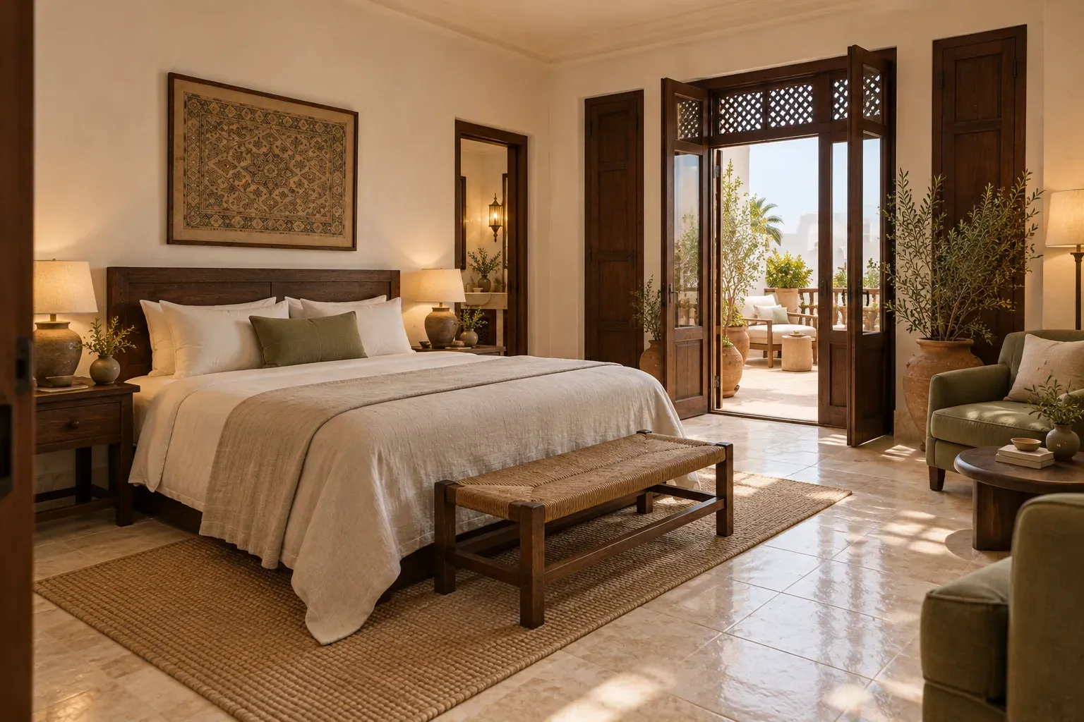 Terrace Suite king bed and doors to the private terrace