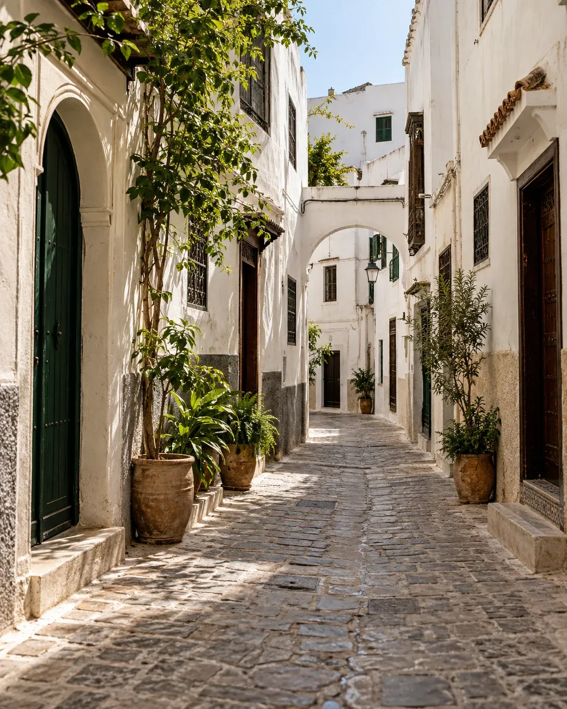 Concept illustration of a white medina lane