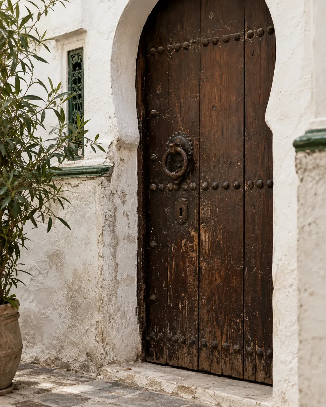 Concept illustration of a timber door and lime plaster